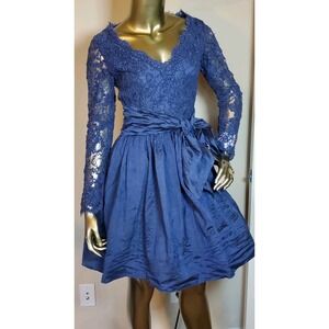 Catherine Regehr Ball Gown Knee-length Navy Blue Silk & Lace Longsleeve Lined XS